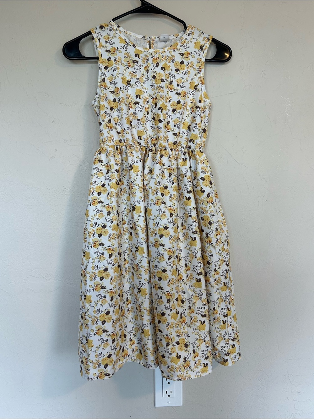 SHEIN Girls Floral A-Line Sleeveless Round Neck Dress Sz 11 White Yellow(1990